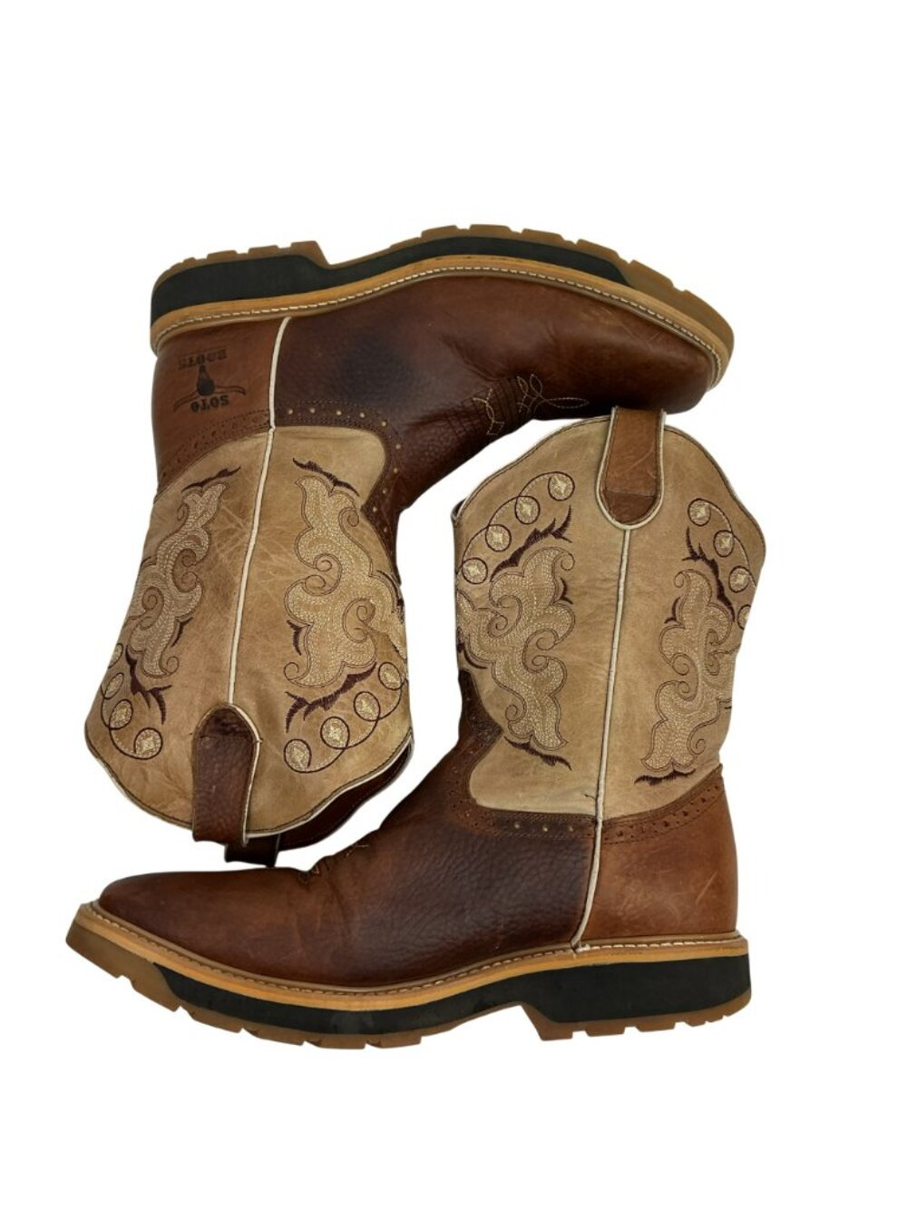 Soto Boots Western Broad Square Toe Embroidered Leather Cowboy Work Boots Mens B - Picture 5 of 13